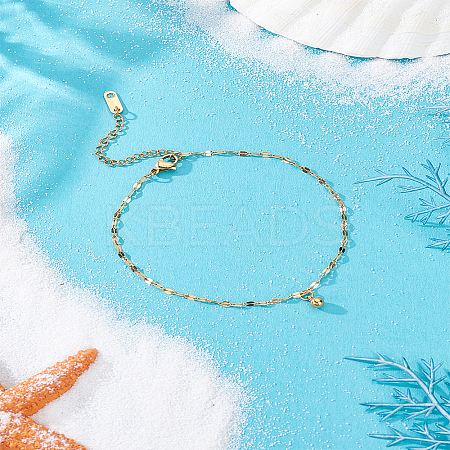 1Pc 304 Stainless Dapped Chain Round Charm Anklets for Women AJEW-LP0007-61-1
