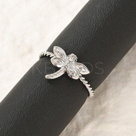 304 Stainless Steel Crystal Rhinestone Cuff Rings for Women RJEW-G338-02P-1