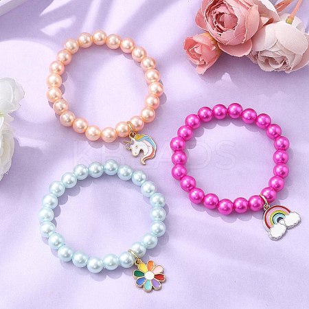 3Pcs 3 Colors ABS Plastic Imitation Pearl Beads Stretch Bracelets BJEW-JB11584-1