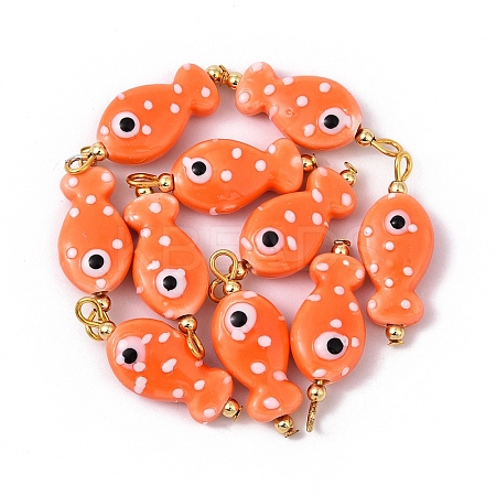 10Pcs Hand Painted Polka Dot Fish Porcelain Pendants PALLOY-YW00115-09-1