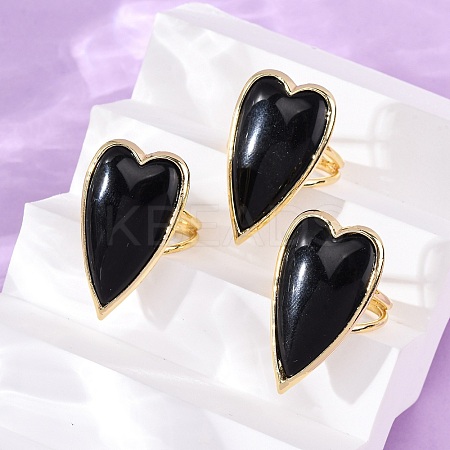 Heart Natural Obsidian Finger Rings RJEW-M076-03G-10-1
