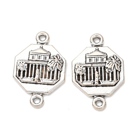 Tibetan Style Alloy Octagon with Church Connector Charms FIND-Z099-16AS-03-1