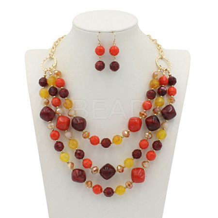 Alloy & Resin Beaded Multilayer Necklaces & Dangle Earrings Sets FS-WGF1004-05-1