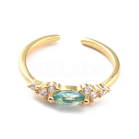 Cubic Zirconia Horse Eye Cuff Ring RJEW-C018-11G-1