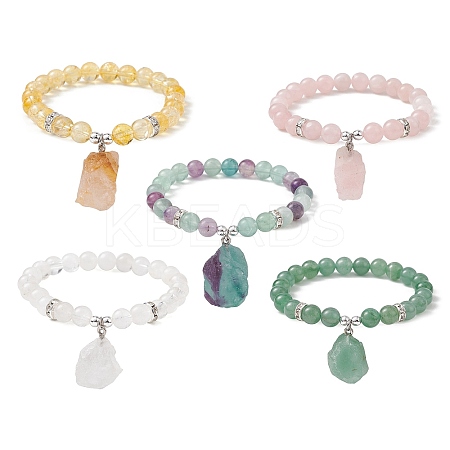 Natural Mixed Gemstone & Synthetic Hematite Beaded Stretch Bracelet BJEW-JB09760-1