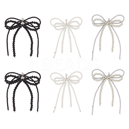6Pcs 3 Colors Bowknot Glass Beads Shoes Charms HJEW-GO00082-1