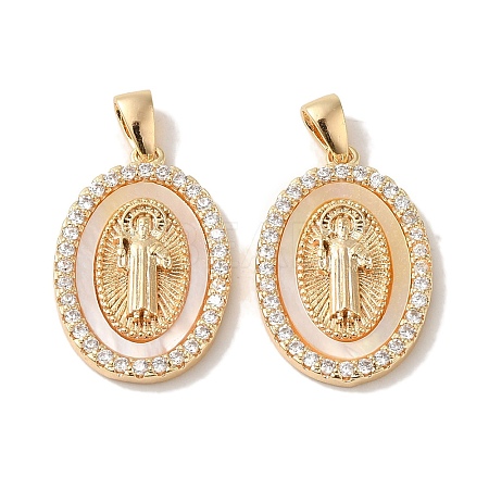 Rack Plating Brass Cubic Zirconia Shell Pendants KK-S368-11G-1
