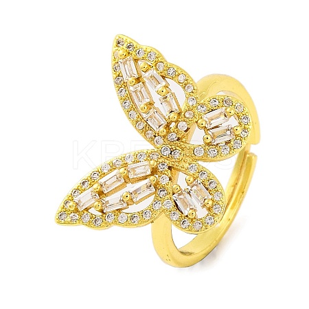 Butterfly Brass Micro Pave Cubic Zirconia Adjustable Rings for Women RJEW-U003-27B-G-1