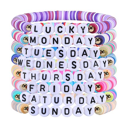 8Pcs 8 Colors Polymer Clay Beaded Stretch Bracelets BJEW-SW00147-1
