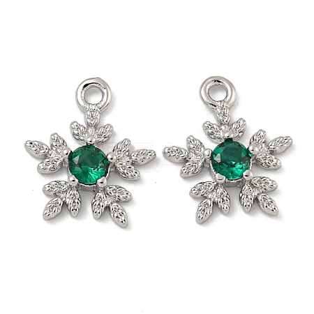 Flower Brass Micro Pave Cubic Zirconia Pendants KK-N254-102P-01-1