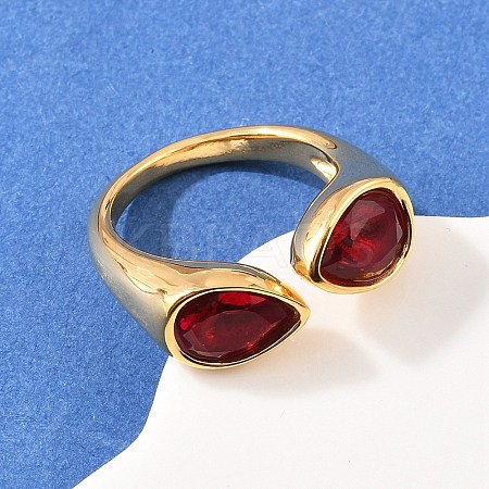 304 Stainless Steel with Glass Cuff Open Rings RJEW-Z125-03G-02-1