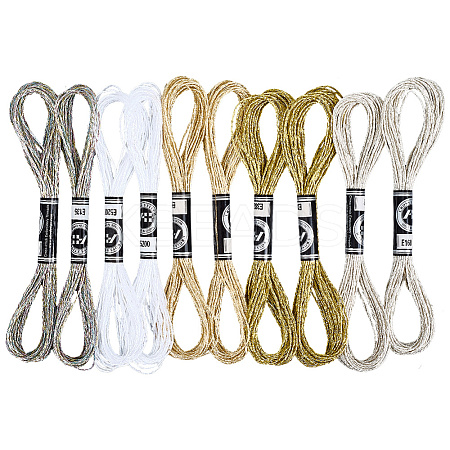 10 Skeins 5 Colors 12-Ply Metallic Polyester Embroidery Floss OCOR-CY0002-08-1