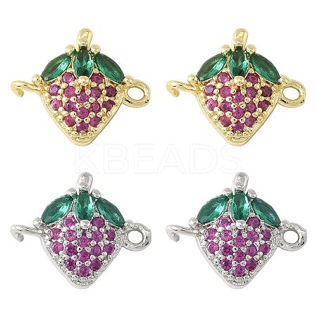 4Pcs 2 Colors Brass Pave Cubic Zirconia Fruit Connector Charms KK-FS0001-73B-1