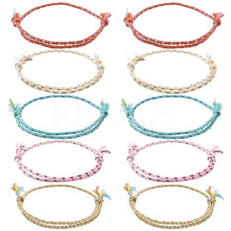 10Pcs 5 Colors Handmade Braided Cotton Cord Bracelets Making BJEW-YW00006-1