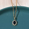 Brass Pave Clear and Blue Cubic Zirconia Oval Pendant 304 Stainless Steel Chain Necklaces for Women NJEW-D341-09G-3