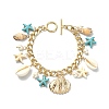 Natural Shell & Shell Pearl & Synthetic Turquoise Starfish Charm Bracelet BJEW-TA00352-1