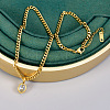Oval Stainless Steel Clear Cubic Zirconia Pendant Necklaces & Curb Chain Bracelets Sets FS-WG5D0A2-01-1