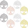 8Pcs 4 Colors Filigree Tree of Life Brass Pendants KK-NB0002-56-1