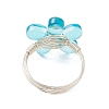 8Pcs 8 Colors Eco-Friendly Copper Wire Wrapped Transparent Glass Finger Rings RJEW-JR00982-5