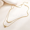 304 Stainless Steel Heart Pendant Double Layer Necklaces for Women NJEW-K298-01G-1