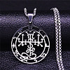 201 Stainless Steel Flat Round Sigil Pendant Necklaces NJEW-H065-19P-1