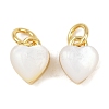 Brass Pave Natural White Shell Heart Charms with Jump Rings KK-F908-07G-1