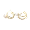 Clear Cubic Zirconia C-shape Stud Earrings with Acrylic Pearl EJEW-G297-04G-1