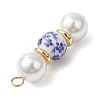 Handmade Blue Flower Printed Porcelain & Shell Pearl Pendants PALLOY-JF04785-4