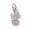 Brass Micro Pave Clear Cubic Zirconia Cactus Charms ZIRC-F132-67P-1