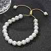Shell Pearl Beaded Slider Bracelet with Brass Snake Chain BJEW-B066-01B-02-1