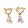 Brass Pave Clear & Pink Cubic Zirconia Connector Charms KK-P223-40G-2