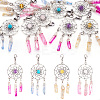 8Pcs 4 Colors Alloy Woven Net/Web with Gemstone Pendants Decorations HJEW-TA0001-30-1