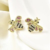 Brass Colorful Cubic Zirconia Bees Stud Earrings EJEW-L261-017G-3