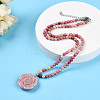 Natural Rhodonite 4.5mm Round Beaded Flower Pendant Necklaces NJEW-T016-04L-1