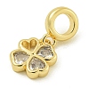 Rack Plating Brass Pave Clear Cubic Zirconia Clover European Dangle Charms KK-Z067-36G-2