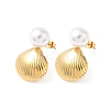 Shell Shape 304 Stainless Steel Acrylic Imitation Pearl Dangle Stud Earrings EJEW-B156-11G-4