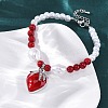 Strawberry Brass Micro Pave Clear Cubic Zirconia Charm Bracelets BJEW-G740-04P-2