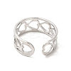 Non-Tarnish 304 Stainless Steel Hollow Out Heart Open Cuff Ring for Women RJEW-E063-19P-3