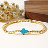 Cross Synthetic Turquoise & Round Brass Beaded Stretch Bracelets VG5379-1-2