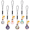 12Pcs 6 Colors Lamp Bulb with Cat Printed Alloy Mobile Straps HJEW-OC00003-1