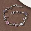 Brass Micro Pave Cubic Zirconia Oval & Leaf Link Chain Bracelets for Women BJEW-G764-05P-01-3