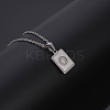 Rectangle Stainless Steel Pave Natural White Shell Pendant Necklaces FS-WG3D812-15-1
