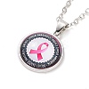 Glass Flat Round Pendant Necklace with Brass Chain LS-NJEW-A003-01E-2