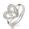 Heart with Letter Rack Plating Brass Micro Pave Clear Cubic Zirconia Adjustable Rings for Women RJEW-I105-01P-M-1