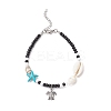 2Pcs 2 Styles Summer Beach Synthetic Turquoise Starfish & Natural Cowrie Shell & Glass Seed Round Beaded Alloy Turtle Charm Anklets X1-AJEW-TA00038-3