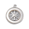 Brass Pave Natural Shell Flat Round with Star Charms KK-P289-06P-1