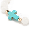 Natural White Jade & Howlite & Synthetic Turquoise(Dyed) Stretch Bracelet with Cross BJEW-JB08295-03-4