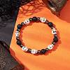 Halloween Skull Synthetic Turquoise & Round Lava Rock & Synthetic Non-Magnetic Hematite Beaded Stretch Bracelets for Women BJEW-JB10656-02-4