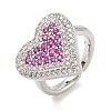 Heart Brass Micro Pave Cubic Zirconia Cuff Rings for Women RJEW-A069-12P-6