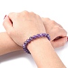 Natural Amethyst Round Beaded Stretch Bracelet X-BJEW-F293-04A-5